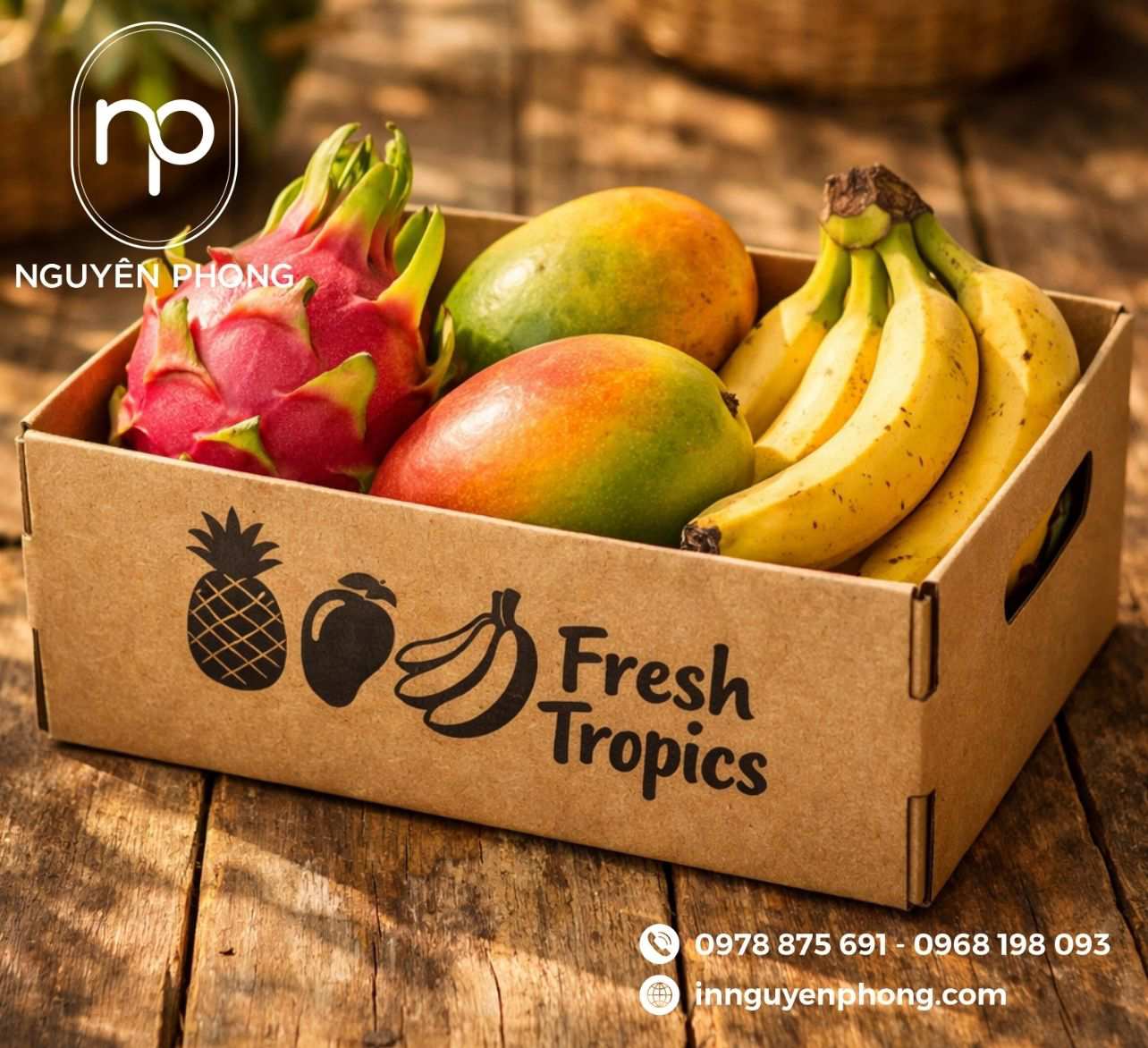 Mẫu thùng carton đựng trái cây in màu đẹp